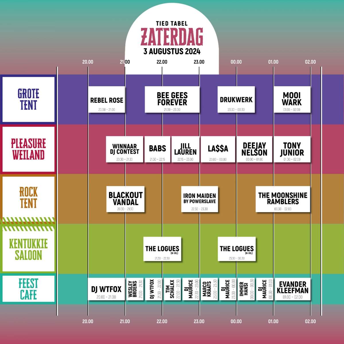 Timetable zaterdagavond 25